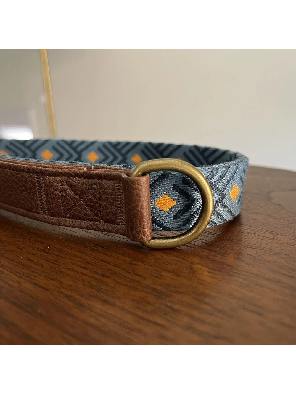 NWT Top Paw 4’ Short Blue Orange Boho Aztec Faux Leather Linen Unisex Dog Leash